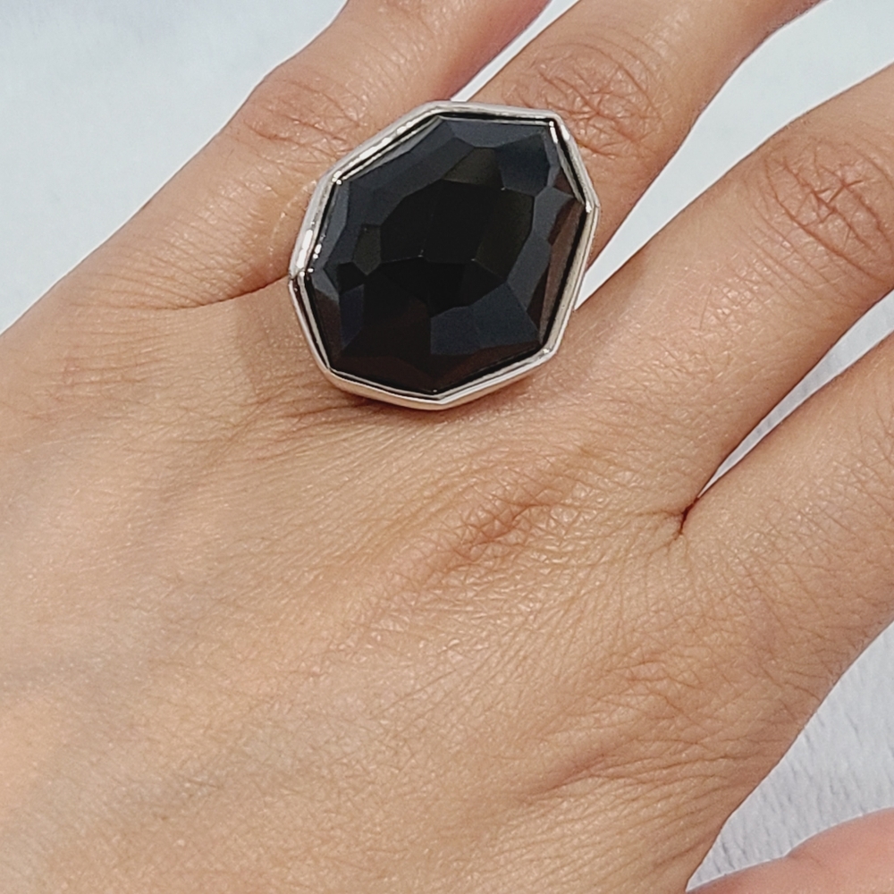 Stella & Dot Nouvelle silver ring, black and silver adjustable ring